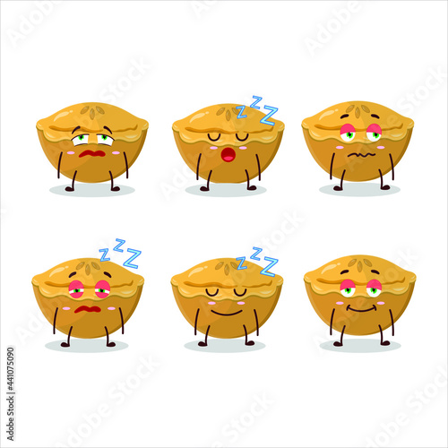 Cartoon character of pie cake with sleepy expression. Vector illustration