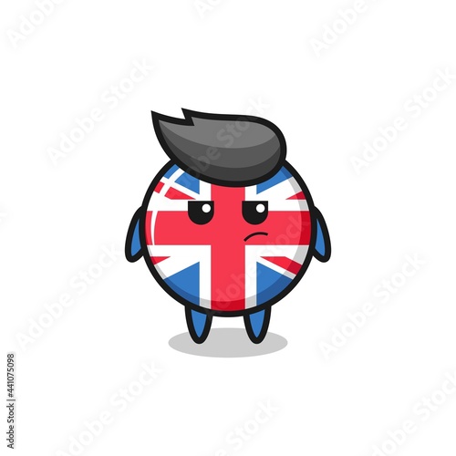 cute united kingdom flag badge character with suspicious expression