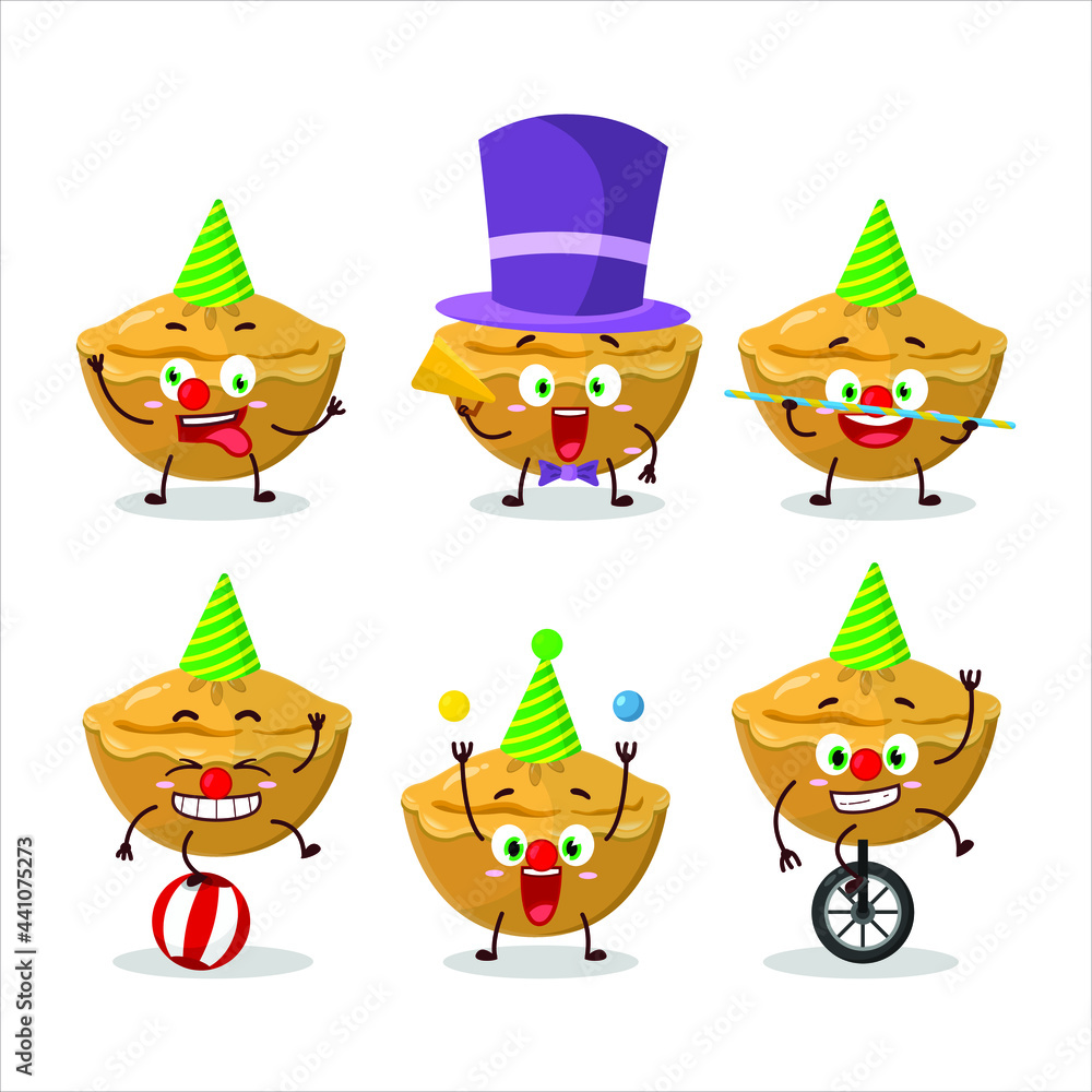 Cartoon character of pie cake with various circus shows. Vector illustration