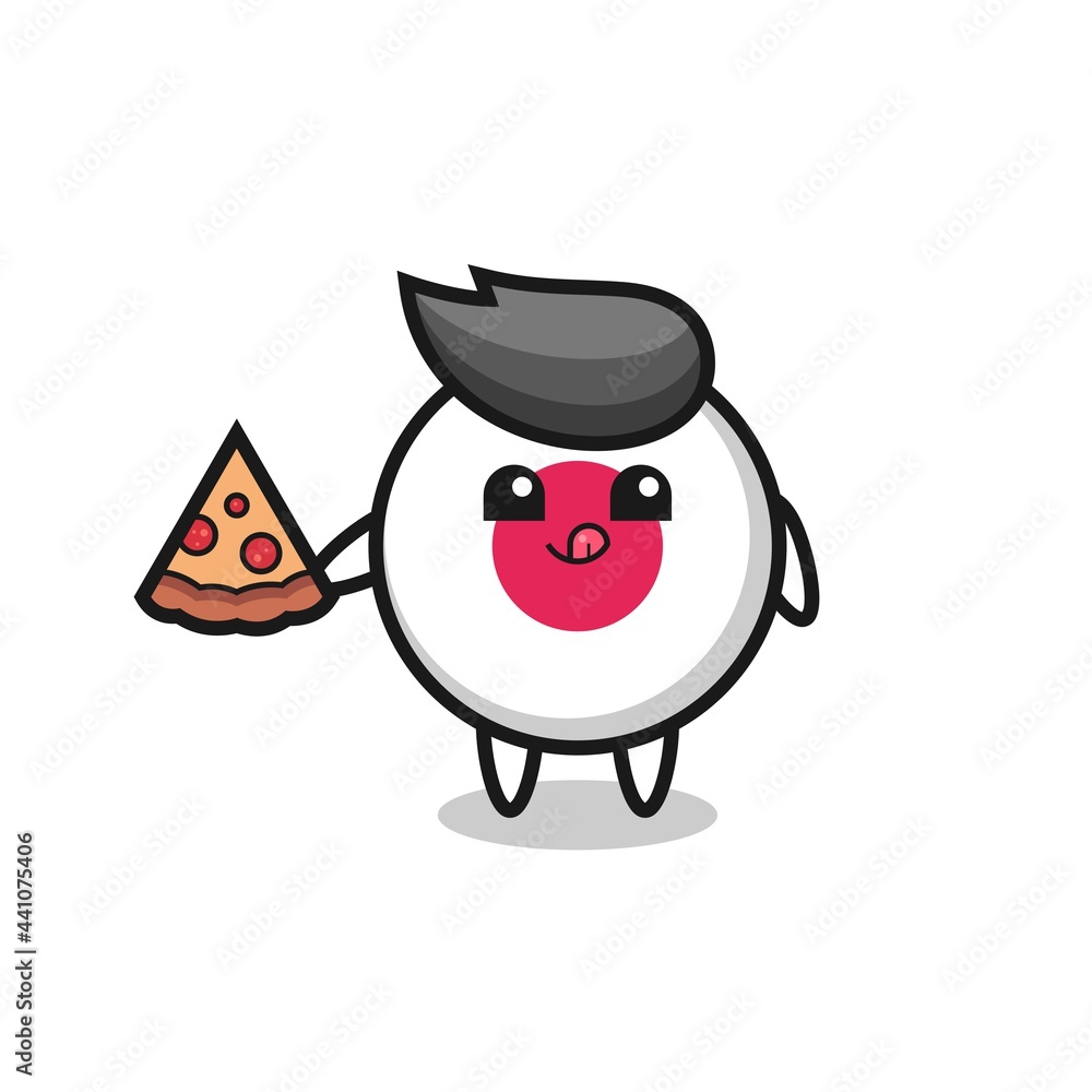 Fototapeta premium cute japan flag badge cartoon eating pizza