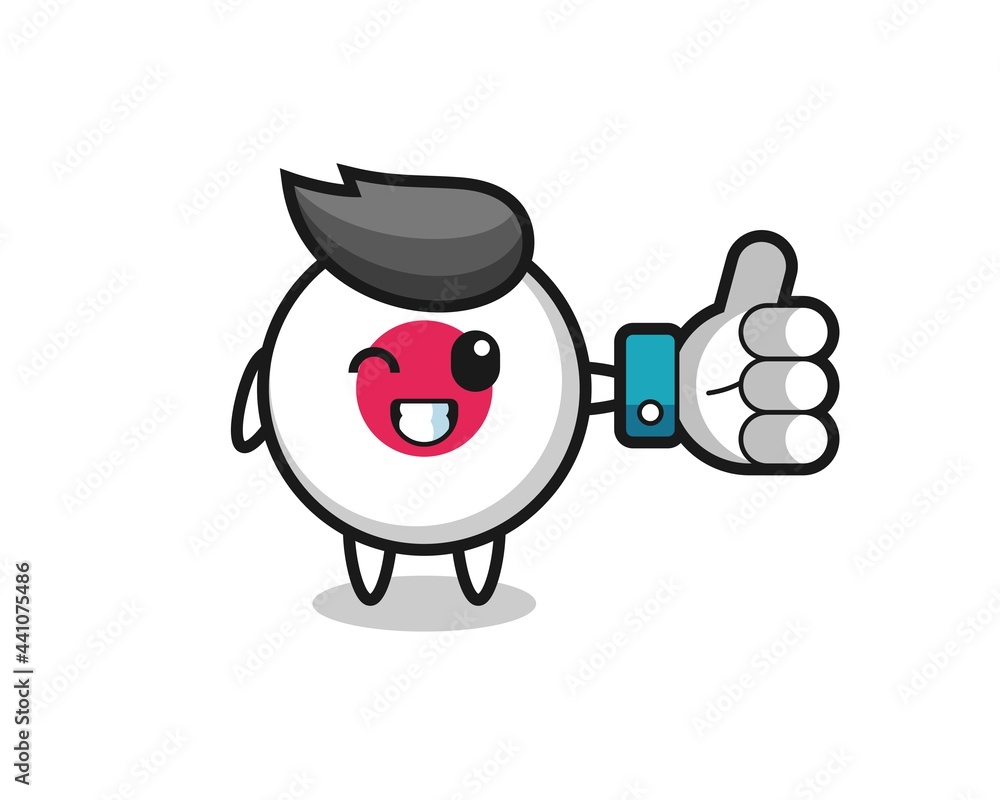cute japan flag badge with social media thumbs up symbol cute japan flag badge with social media thumbs up symbol