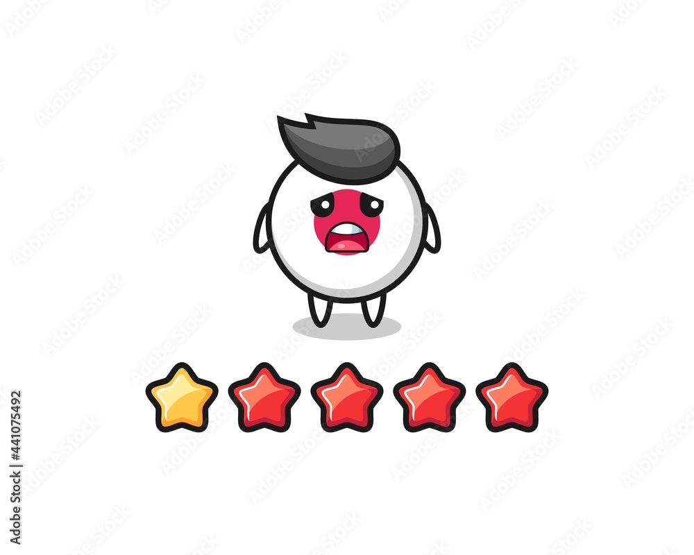 the illustration of customer bad rating, japan flag badge cute character with 1 star