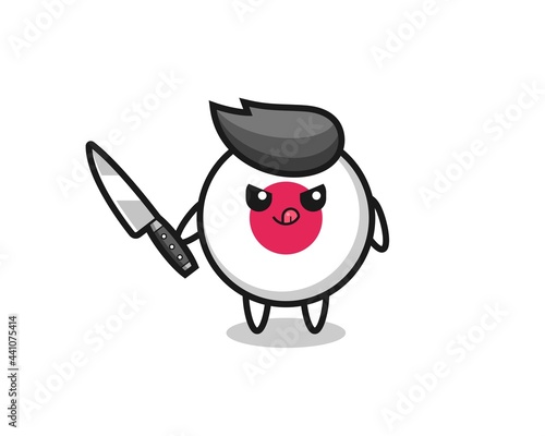 cute japan flag badge mascot as a psychopath holding a knife