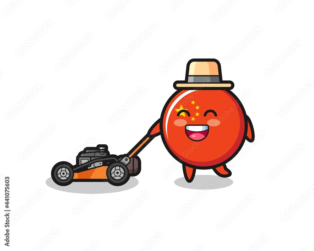 illustration of the china flag badge character using lawn mower illustration of the china flag badge character using lawn mower