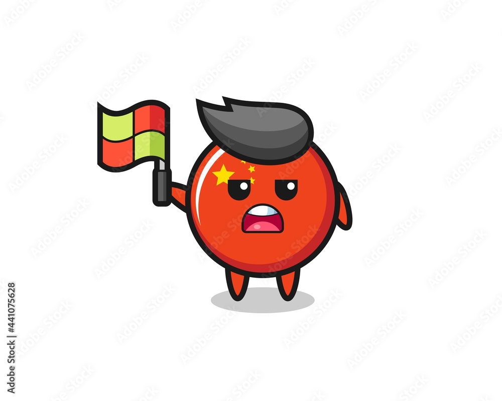 china flag badge character as line judge putting the flag up china flag badge character as line judge putting the flag up
