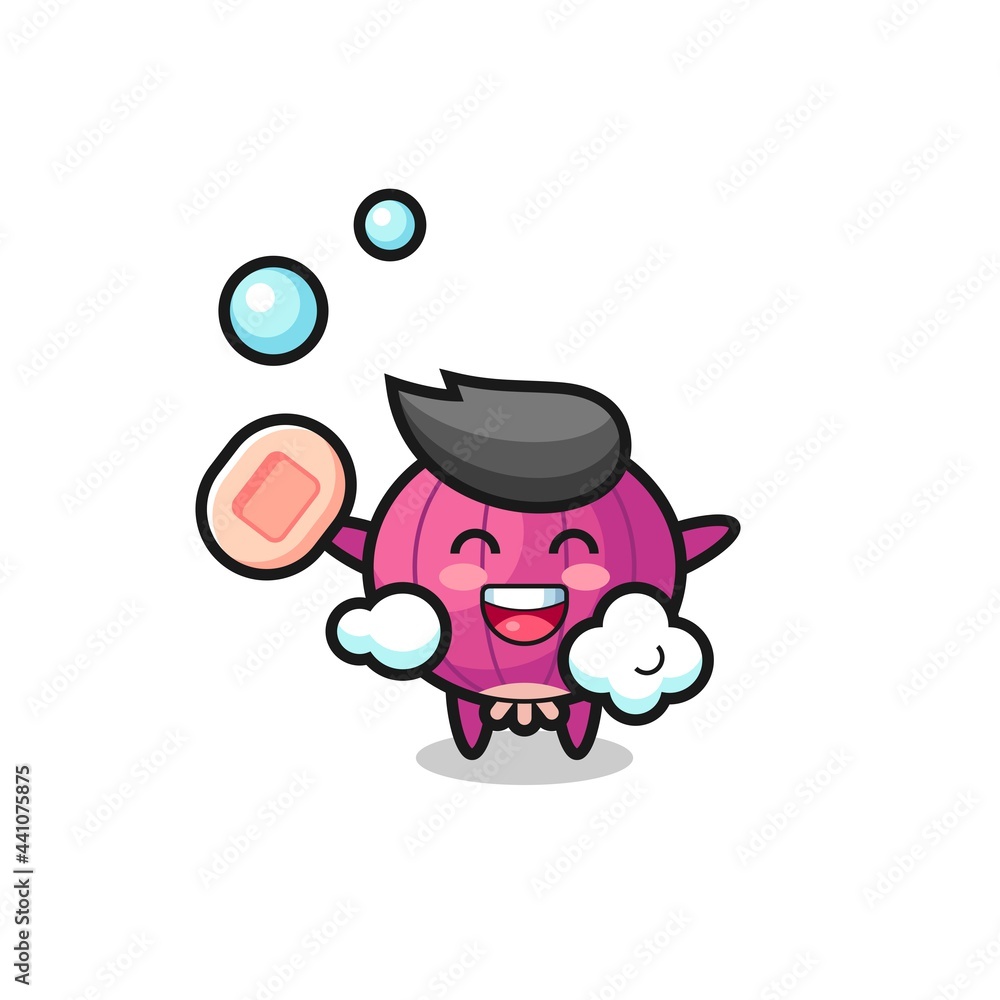 onion character is bathing while holding soap onion character is bathing while holding soap