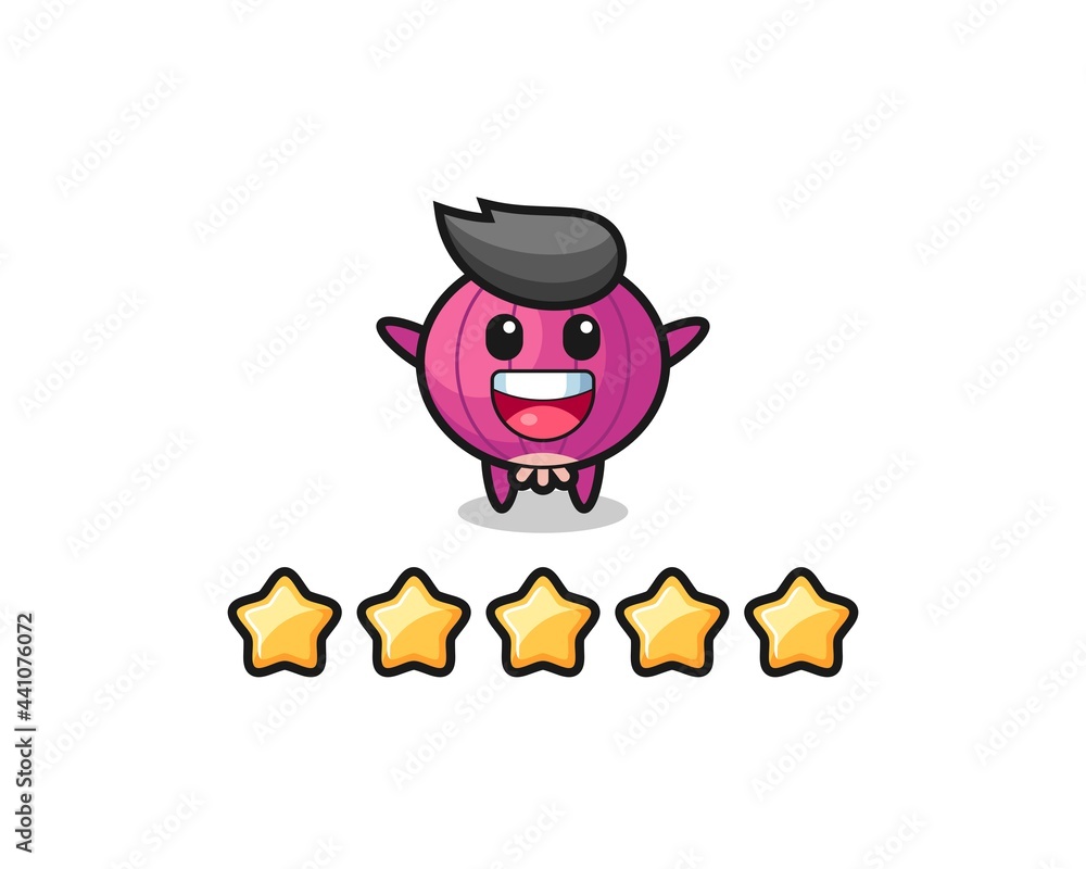 the illustration of customer best rating, onion cute character with 5 stars