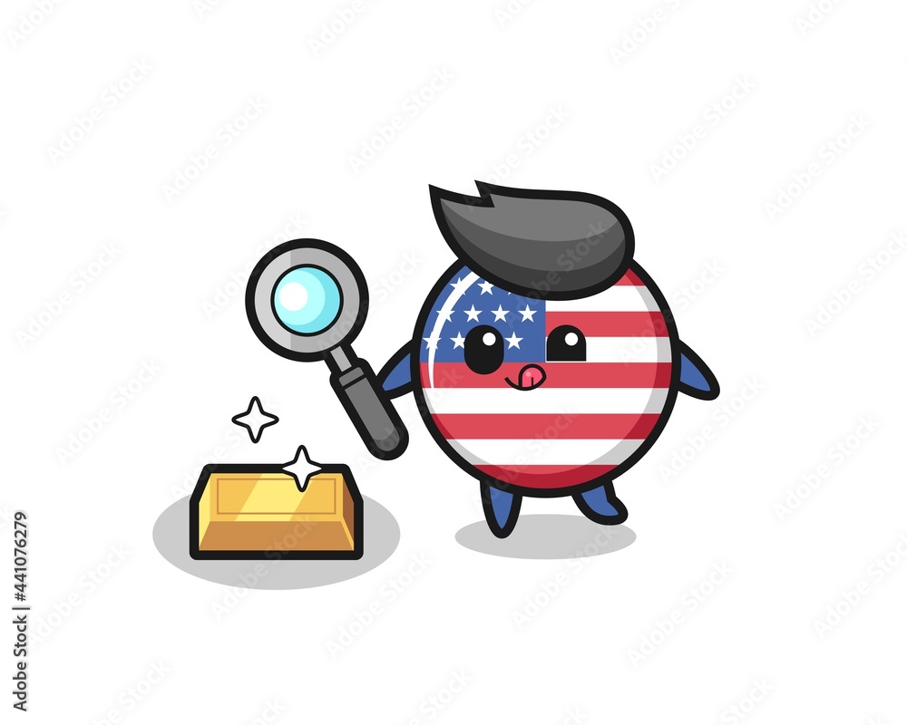 united states flag badge character is checking the authenticity of the gold bullion united states flag badge character is checking the authenticity of the gold bullion