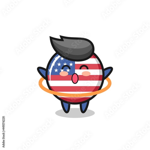 cute united states flag badge cartoon is playing hula hoop