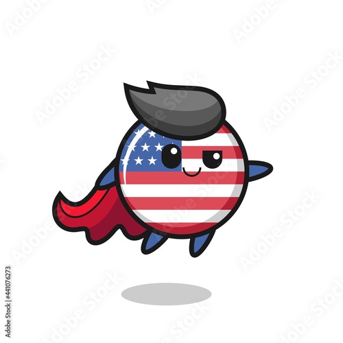 cute united states flag badge superhero character is flying