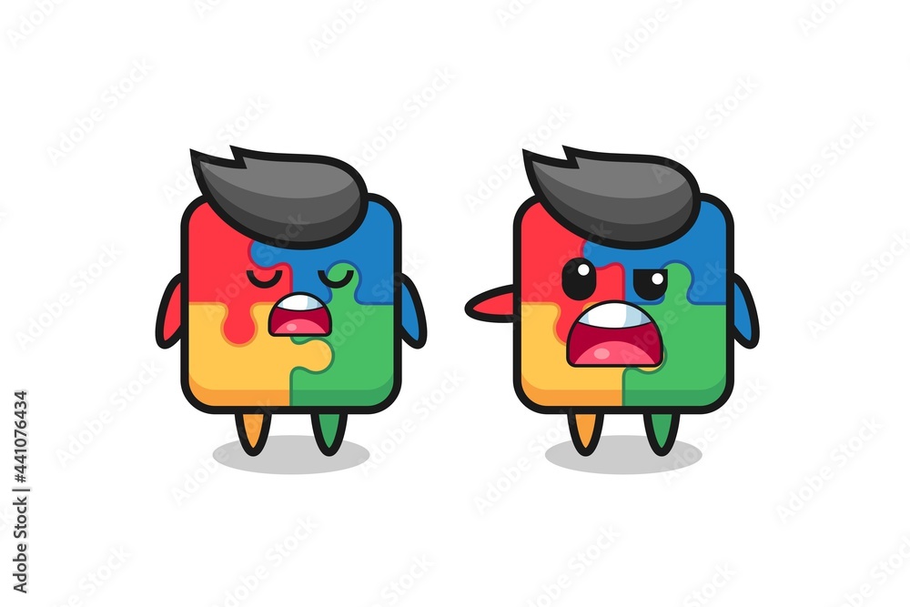 illustration of the argue between two cute puzzle characters illustration of the argue between two cute puzzle characters
