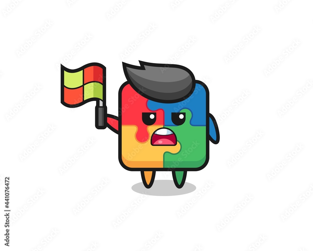 puzzle character as line judge putting the flag up puzzle character as line judge putting the flag up