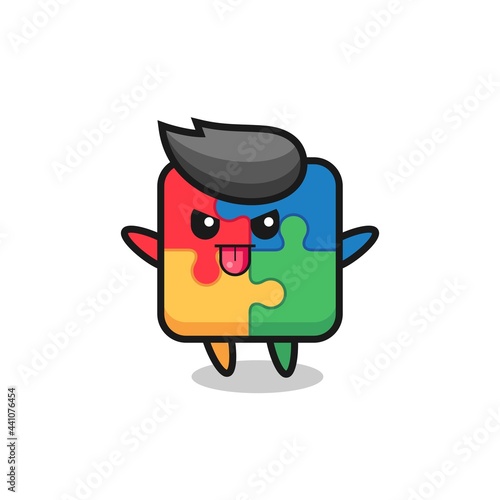 naughty puzzle character in mocking pose