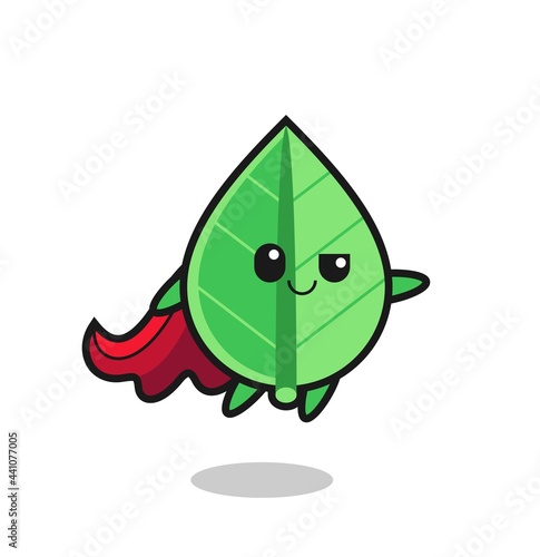 cute leaf superhero character is flying photo