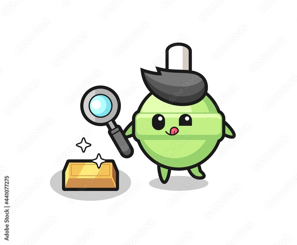 lollipop character is checking the authenticity of the gold bullion lollipop character is checking the authenticity of the gold bullion
