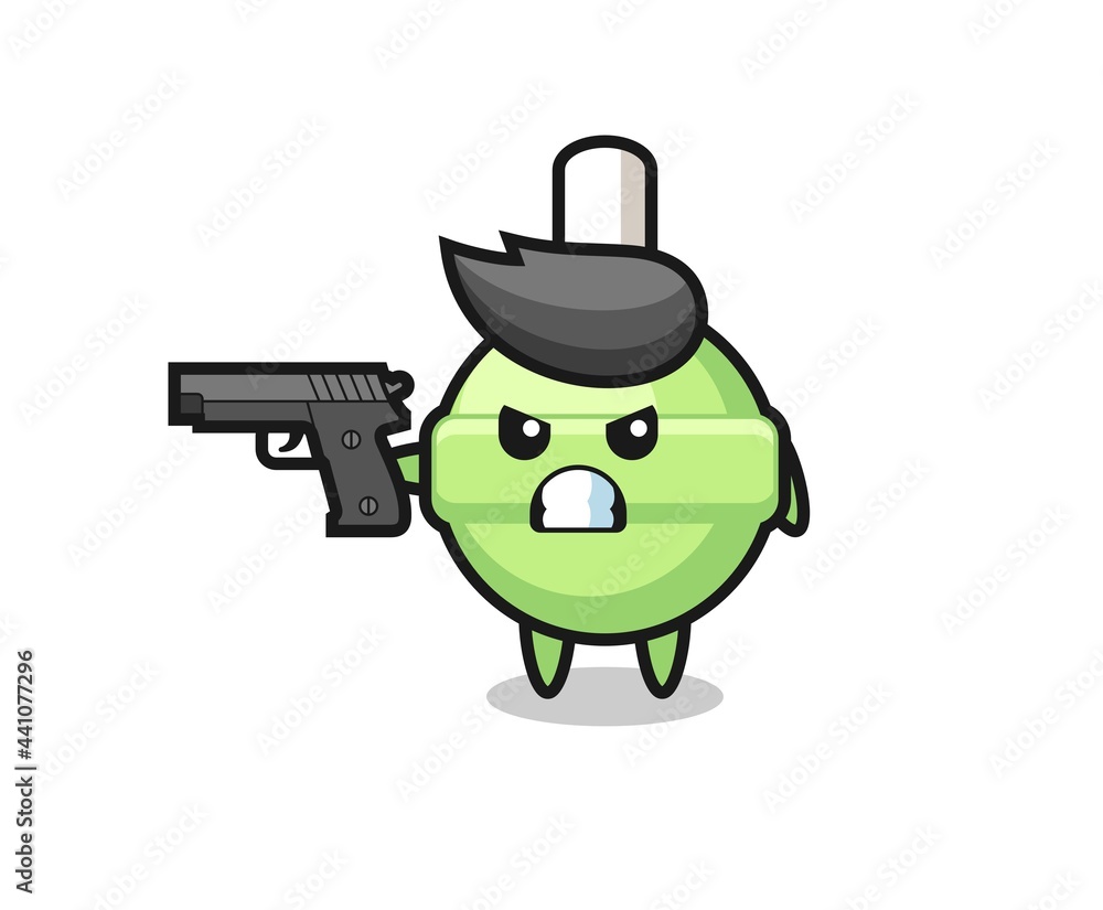 the cute lollipop character shoot with a gun the cute lollipop character shoot with a gun