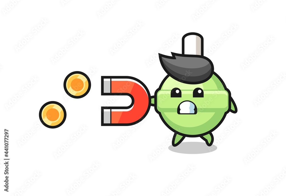 the character of lollipop hold a magnet to catch the gold coins the character of lollipop hold a magnet to catch the gold coins
