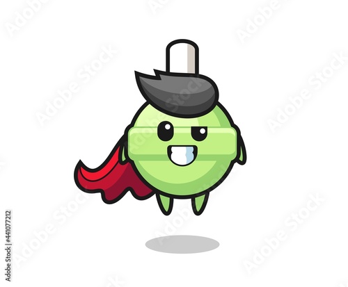 the cute lollipop character as a flying superhero