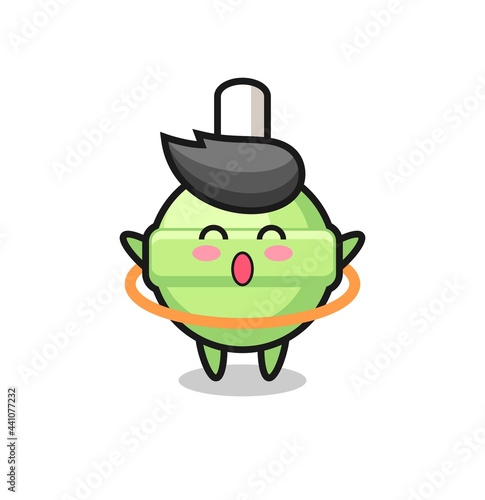 cute lollipop cartoon is playing hula hoop