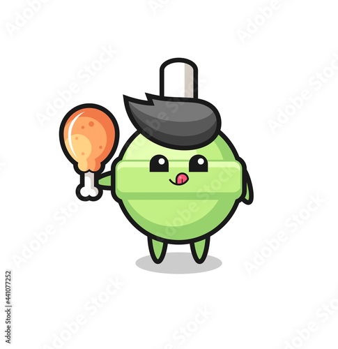 lollipop cute mascot is eating a fried chicken