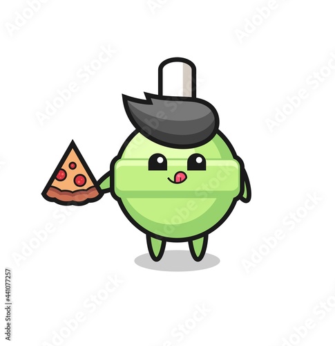 cute lollipop cartoon eating pizza
