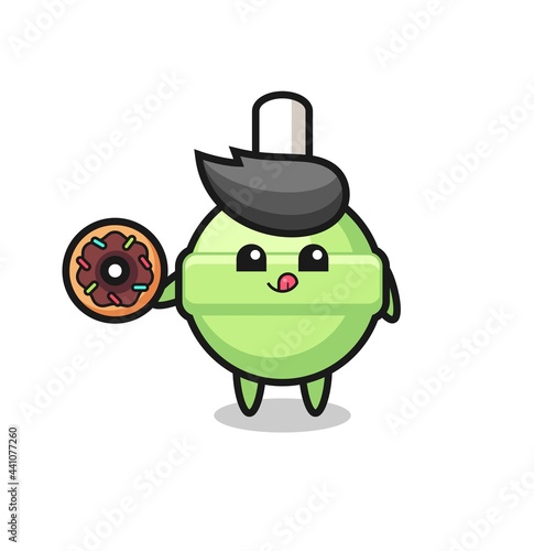 illustration of an lollipop character eating a doughnut