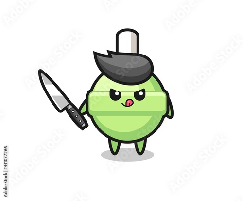 cute lollipop mascot as a psychopath holding a knife