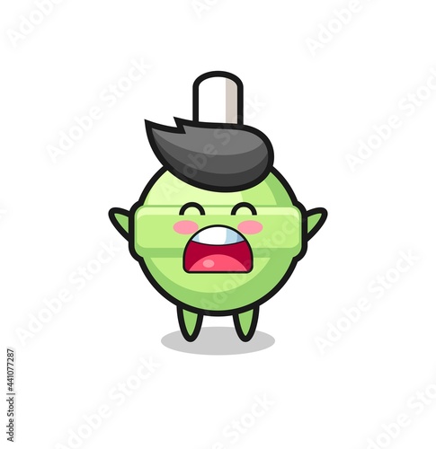 cute lollipop mascot with a yawn expression