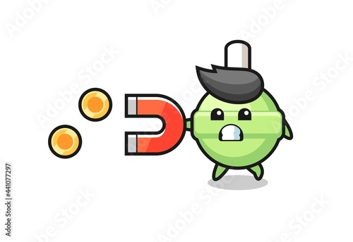 the character of lollipop hold a magnet to catch the gold coins