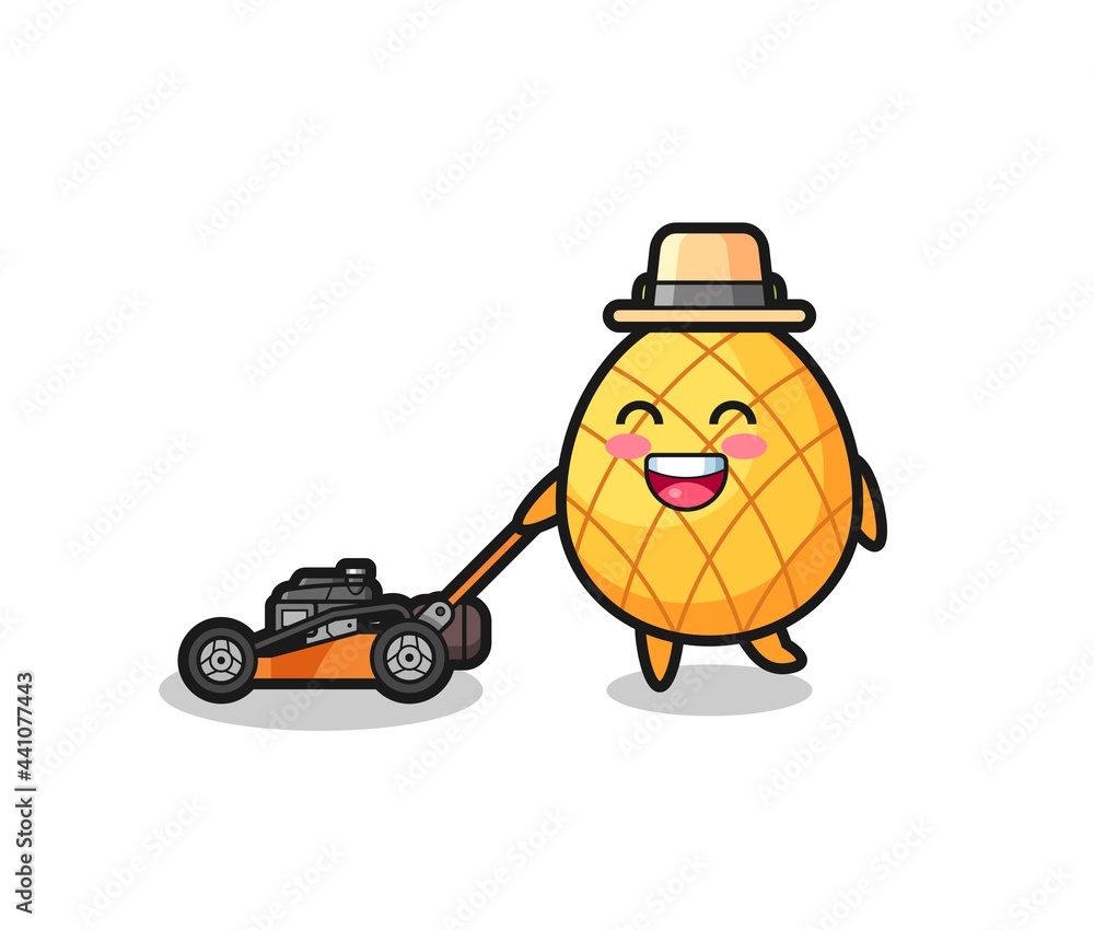 illustration of the pineapple character using lawn mower illustration of the pineapple character using lawn mower