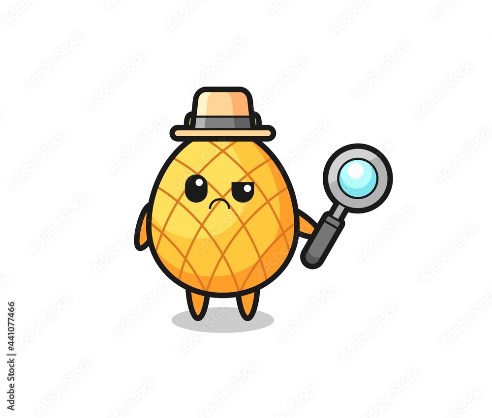 the mascot of cute pineapple as a detective