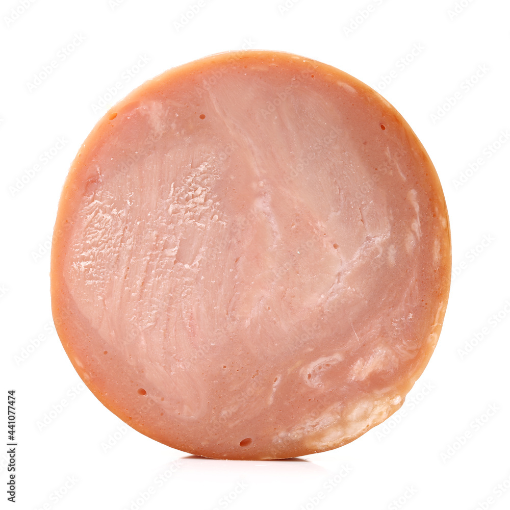 cooked boiled ham sausage on white background cooked boiled ham sausage on white background