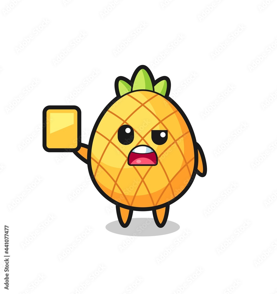 cartoon pineapple character as a football referee giving a yellow card