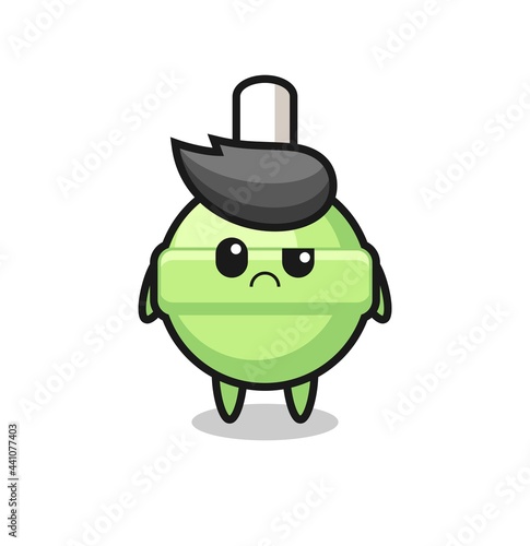 the mascot of the lollipop with sceptical face