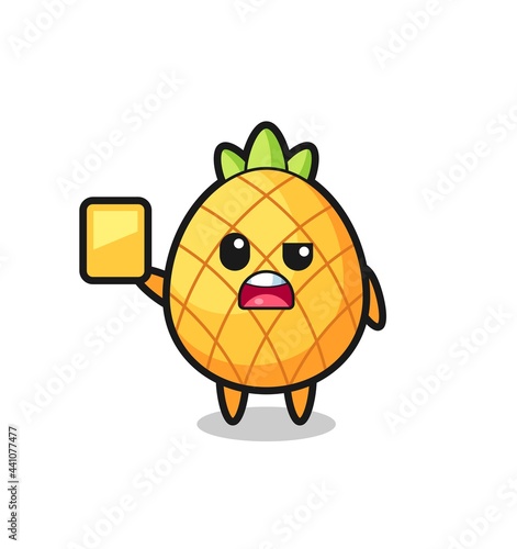cartoon pineapple character as a football referee giving a yellow card