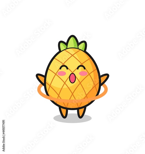 cute pineapple cartoon is playing hula hoop