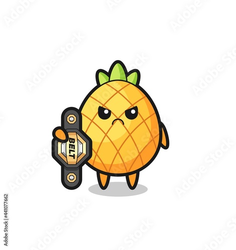 pineapple mascot character as a MMA fighter with the champion belt