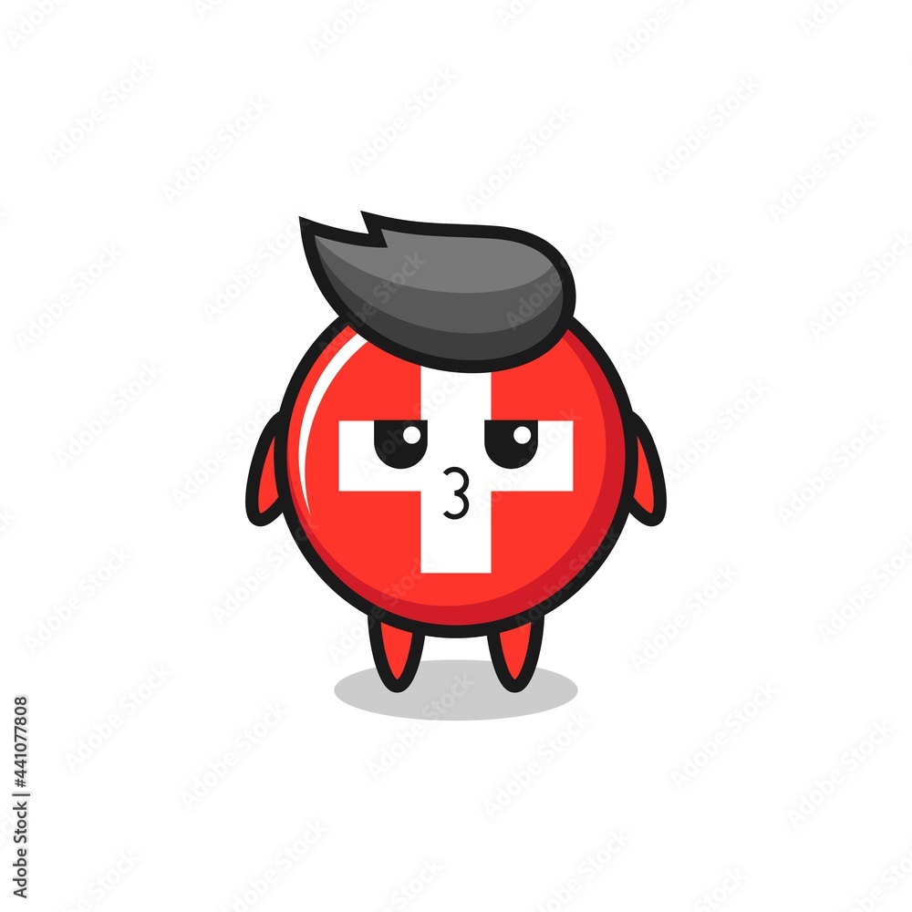 the bored expression of cute switzerland flag badge characters