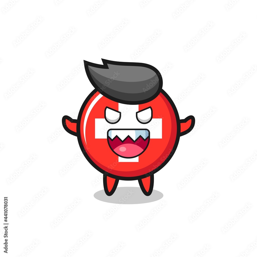 illustration of evil switzerland flag badge mascot character
