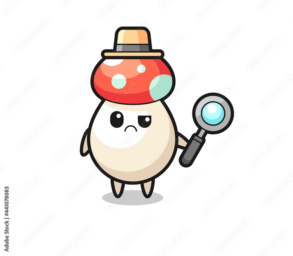 the mascot of cute mushroom as a detective
