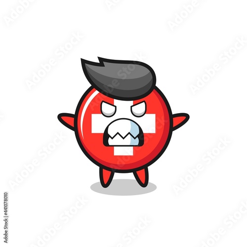 wrathful expression of the switzerland flag badge mascot character