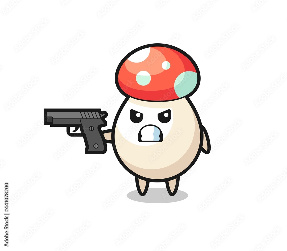 Fototapeta premium the cute mushroom character shoot with a gun
