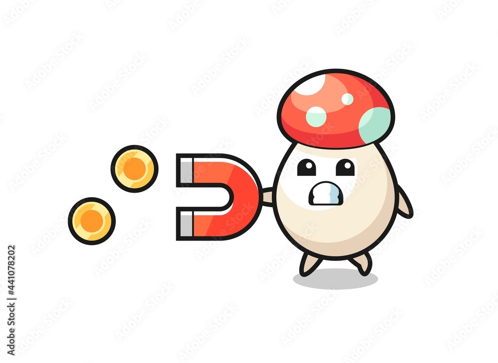 the character of mushroom hold a magnet to catch the gold coins the character of mushroom hold a magnet to catch the gold coins