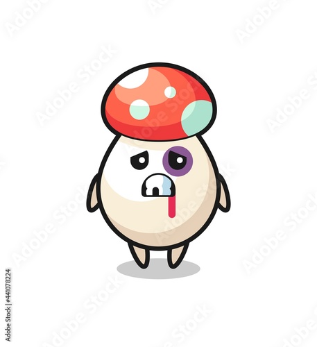 injured mushroom character with a bruised face