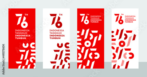 76 Years Independence Day of Indonesia Strong and Growing (Text: Dirgahayu Indonesia, 75 Indonesia Maju, Indonesia Tumbuh). Illustration on Vector. Design of Banner. Eps 10. photo