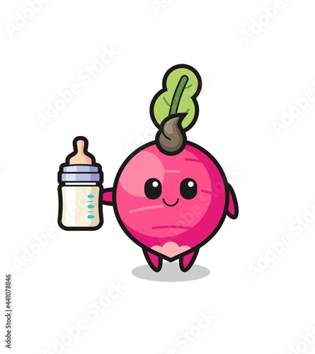 baby radish cartoon character with milk bottle
