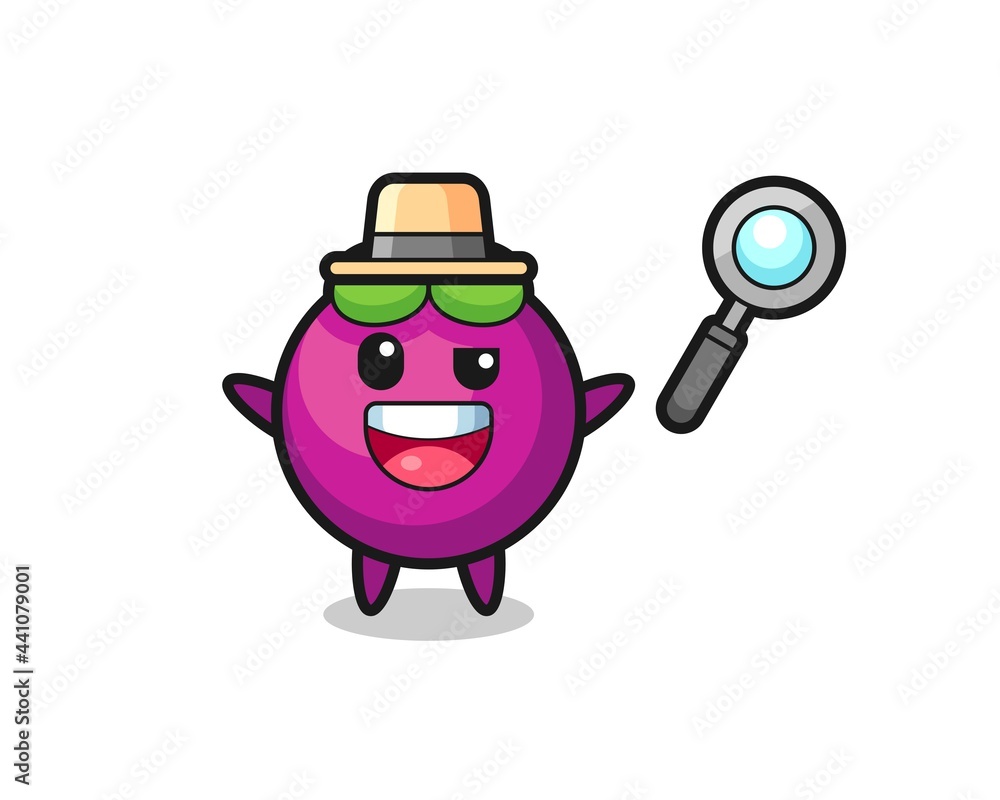illustration of the mangosteen mascot as a detective who manages to solve a case