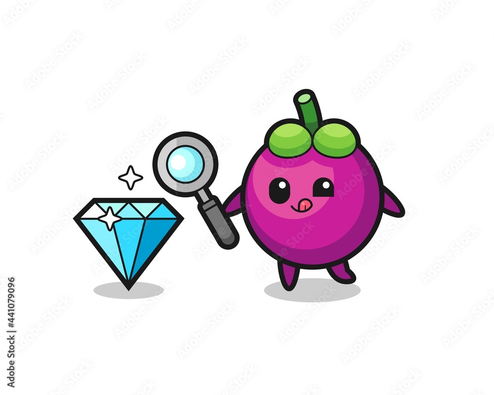 mangosteen mascot is checking the authenticity of a diamond mangosteen mascot is checking the authenticity of a diamond