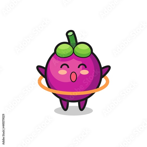 cute mangosteen cartoon is playing hula hoop