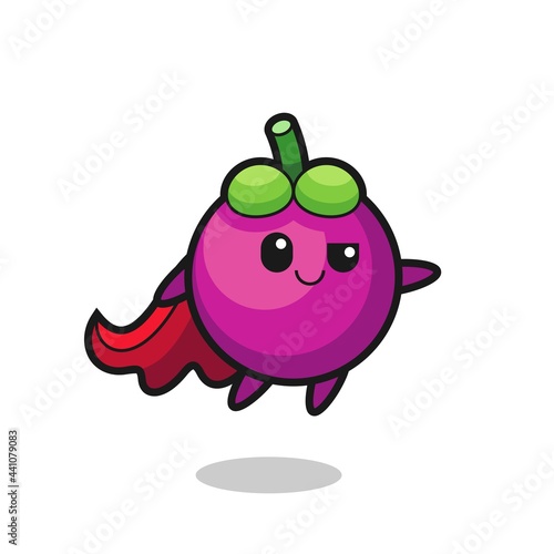 cute mangosteen superhero character is flying